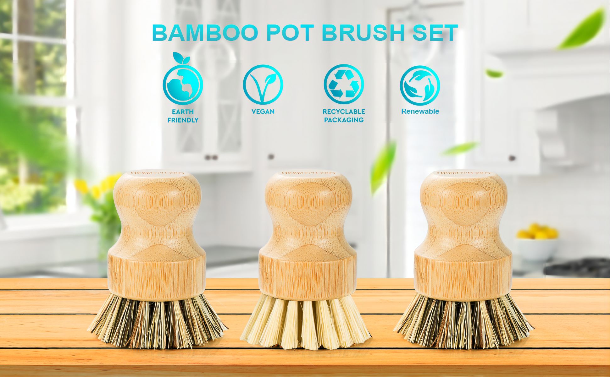 Bamboo Round Palm Pot Brush For Kitchen1 (1)6cs