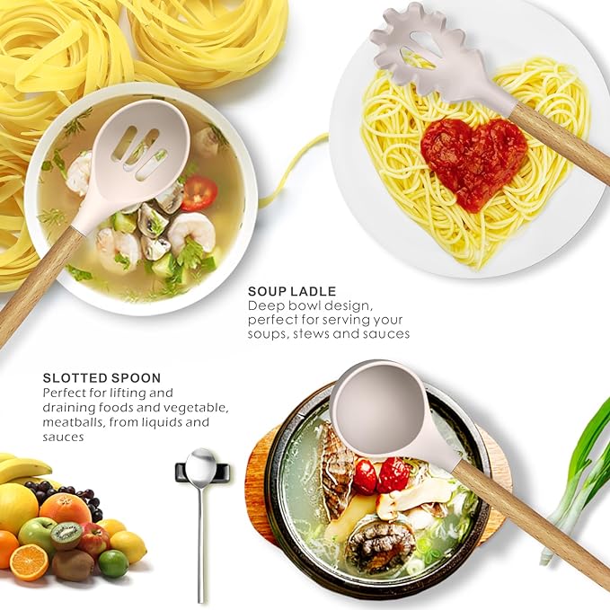Wooden handles Silicone Kitchen Cooking Utensils