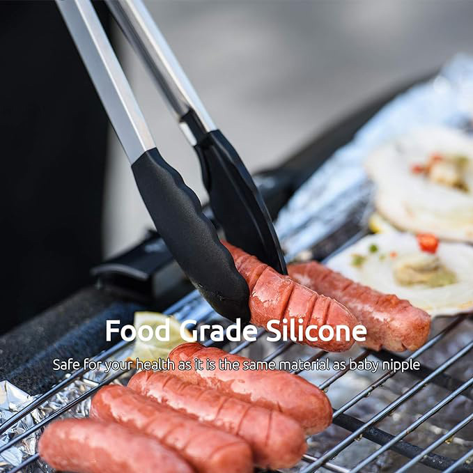 Stainless Steel Locking Kitchen Tongs with Silicon Tips