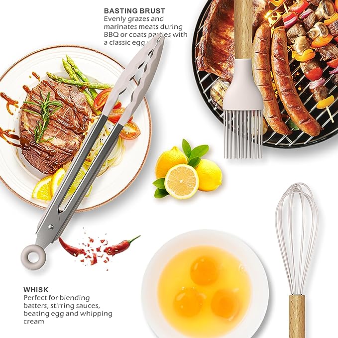 Wooden handles Silicone Kitchen Cooking Utensils